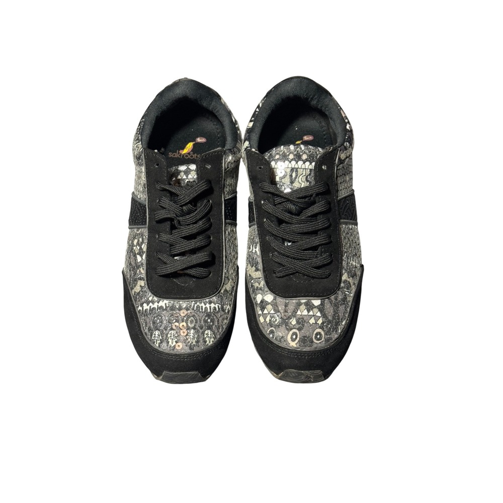 NWOT Sakroots Lace Sneakers Womens 7M Grey Black Sequin Patterned Low Top Shoes - Picture 2 of 6